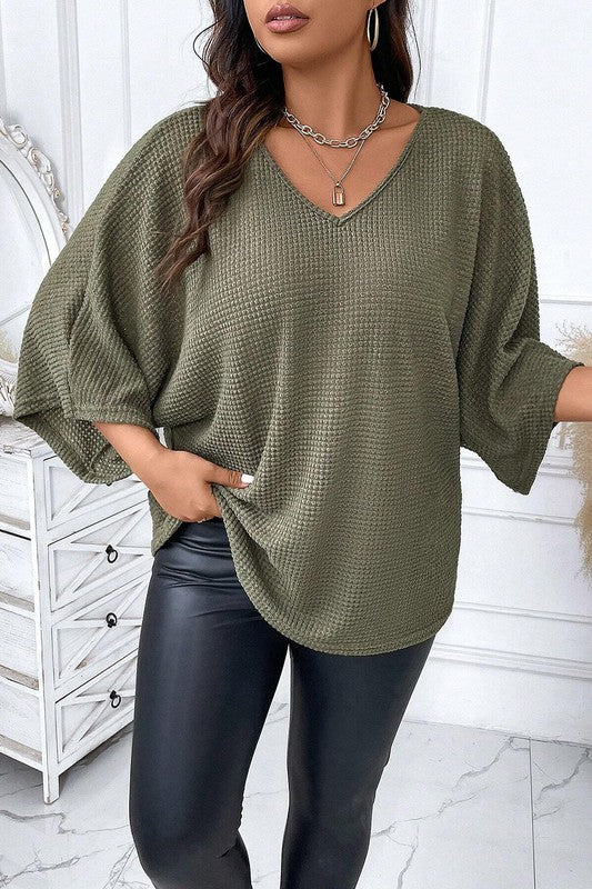 V Neck Textured Knit