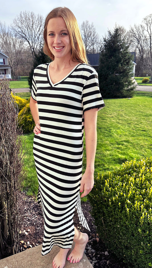 Striped V neck Maxi