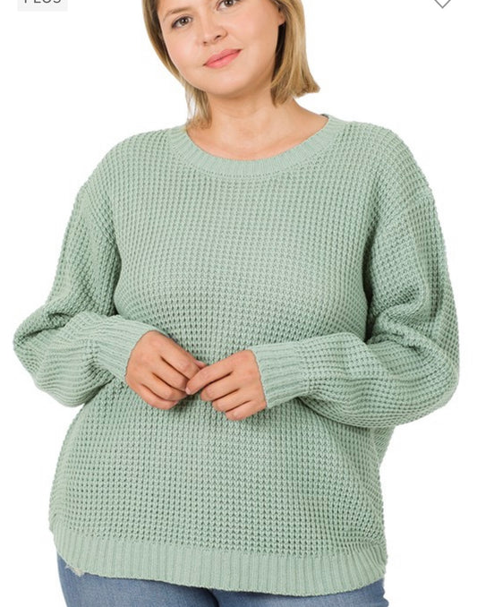 Lt Green Waffle Knit Sweater