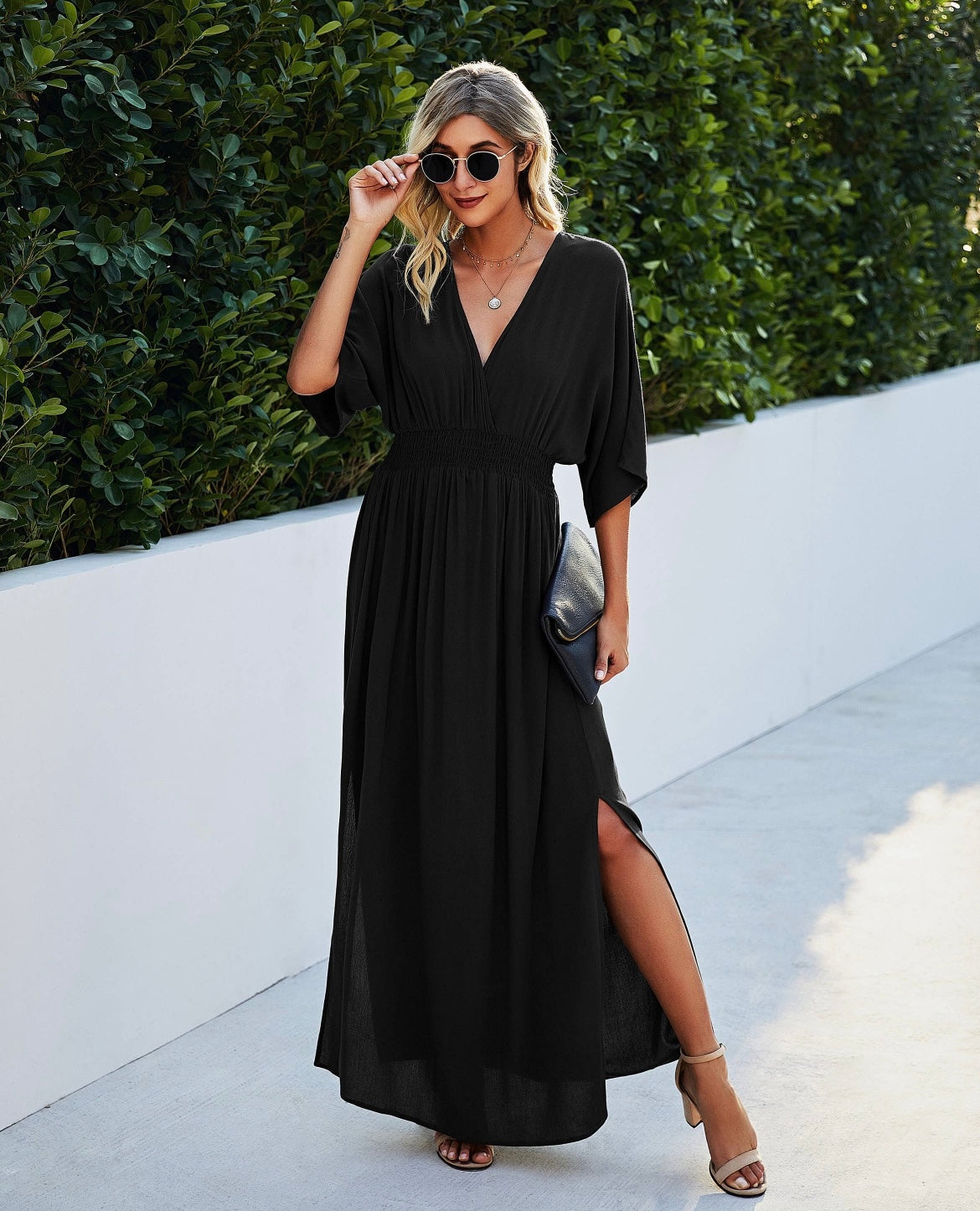Deep V Black Dress
